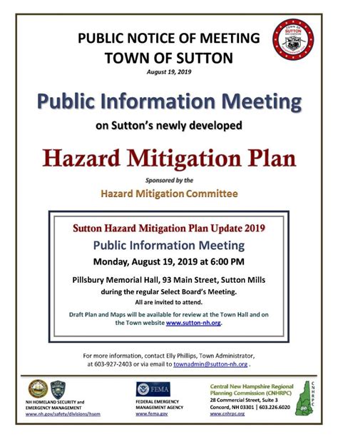 Hazard Mitigation Plan Public Information Meeting Town Of Sutton