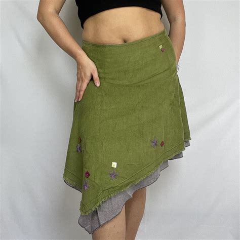 Unbranded Womens Green And Grey Skirt Depop