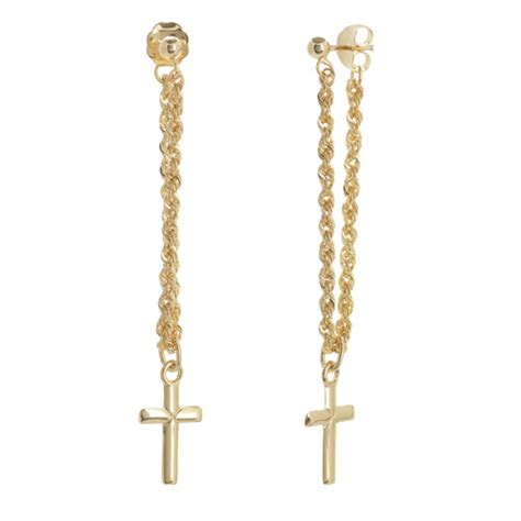 14k Yellow Gold Front To Back Rope Chain Cross Dangle Earrings Y41 745530fm