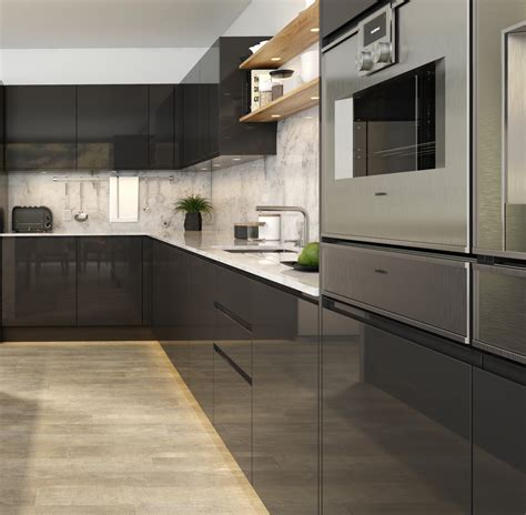 Jayline Handleless Graphite High Gloss Kitchen Doors And Drawer Fronts