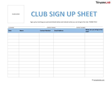 Sign Up Sheet Template Pdf Database