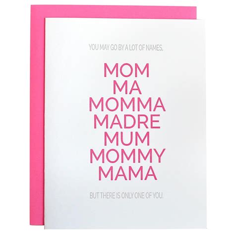 Sweet Mothers Day Mother By Many Names Letterpress Card Etsy