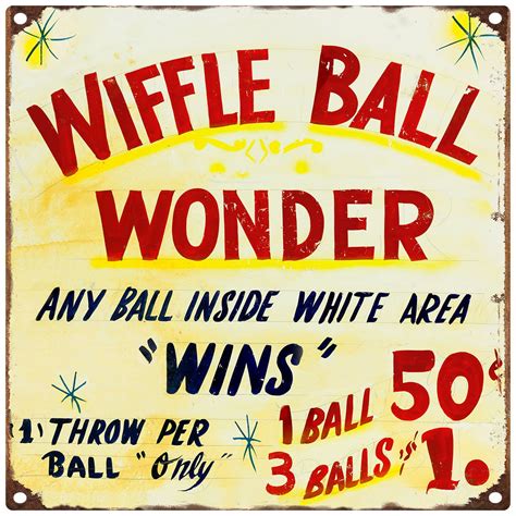 Wiffle Ball Wonder Carnival Game Metal Sign Vintage Style Fair Decor 12