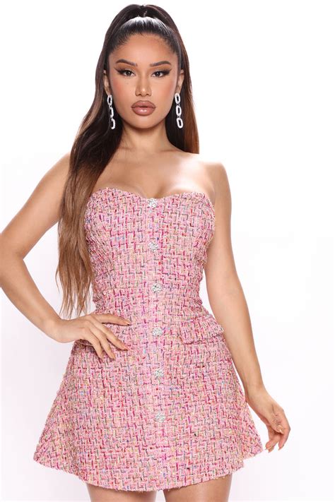 Tanya Tweed Mini Dress Pink Combo Fashion Nova Dresses Fashion Nova