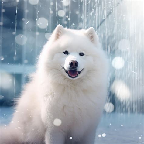 Premium Photo 3d Rendered White Samoyed Dog In Snow Winter Season