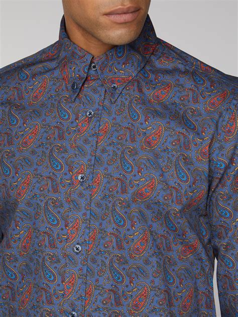 Mens Blue Colourful Paisley Print Shirt Ben Sherman Est 1963