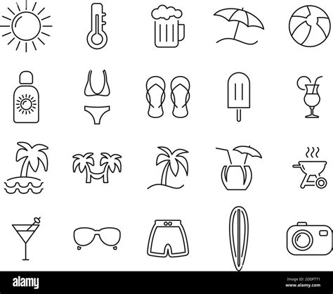 Summer Icons Black And White Thin Line Set Big Stock Vector Image And Art