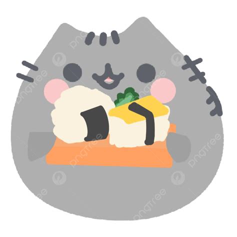 Gray Cat Cartoon Eat Shushi Gray Cat Shushi Cartoon Png Transparent