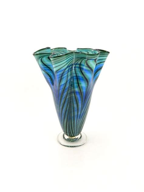 Hand Blown Art Glass Vase In Blue And Turquoise Etsy Art Glass Vase Hand Blown Glass Art