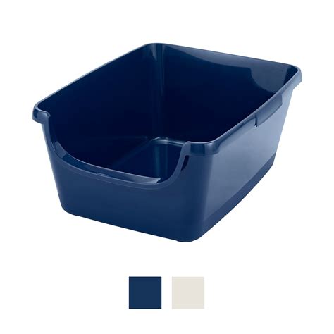 A litter box that's easier to lift and empty than traditional models; Frisco High Sided Cat Litter Box, Navy, Extra Large 24-in ...
