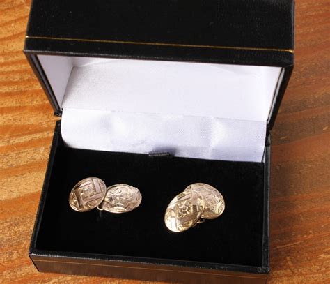 Vintage 9ct Gold Oval Floral Cufflinks In T Box 1946