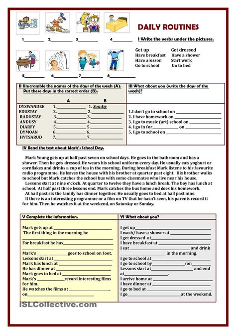 Casual Daily Routine Worksheet For Adults Opposite Day Ideas