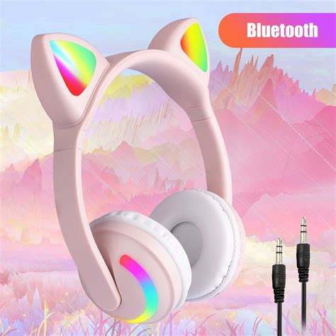 Eeekit Wireless Headphones Bluetooth Led Light Up 7 Color Blinking Cat