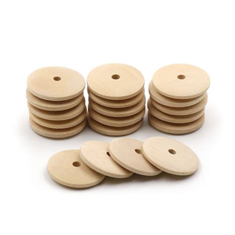 100pcs Natural Wooden Beads Flat Round 20mm 25mm Wood Spacer Beads For