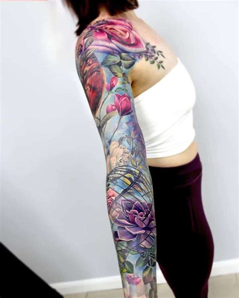 Cool Flower Tattoo Sleeve Ideas Inspiration Guide Floral Tattoo Sleeve Colorful