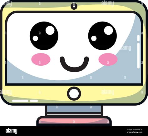 Kawaii Cute Happy Screen Monitor Stock Vector Image And Art Alamy