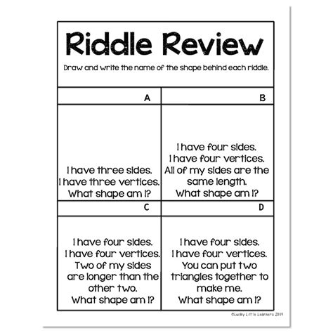2nd Grade Math Notebook Geometry Riddle Review Lucky Little Learners