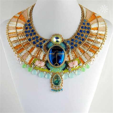 Aether Egyptian Scarab Necklace Bead Embroidered Statement Necklace