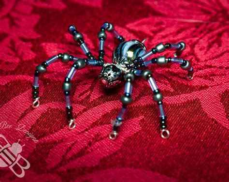 Beaded Spider Black Silver And Purple 25 Inch Decorative Spider