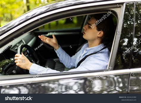 Traffic Jam Angry Stressed Businessman Driving Stock Photo 2223133787