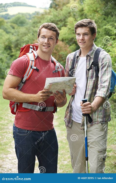 Two Young Men Hiking In Countryside Together Stock Photo Image 46813095