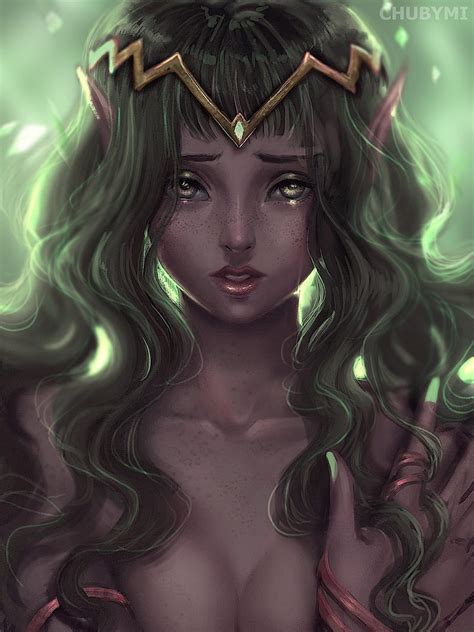 Fantasy Art Princess Boobs Fantasy Girl Green Hair HD Phone