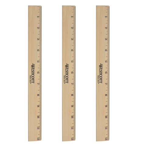Westcott Wood Ruler 12 Clear Lacquer Finish 3 Pack