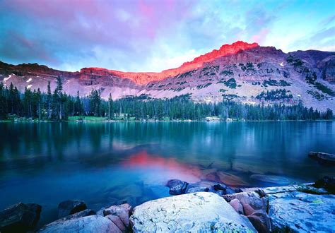 Nature Sunset Mountain Lake Forest Landscape Water Wallpapers Hd