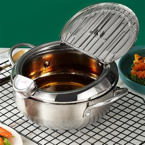 【simplelove】 Stainless Steel Deep Fryer Pan Japanese Cooking Frying Pot With Thermometer