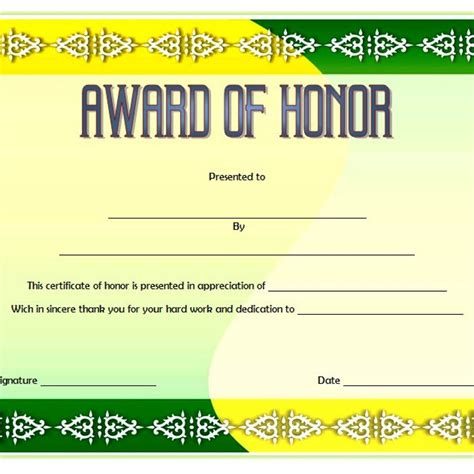 Honor Award Certificate Template Free 9 Editable Ideas
