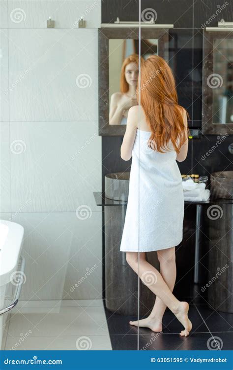 Redhead Woman Standing In Bathroom Stock Image Image Of Person Caucasian 63051595