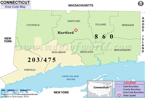 Connecticut Area Codes Map Of Connecticut Area Codes