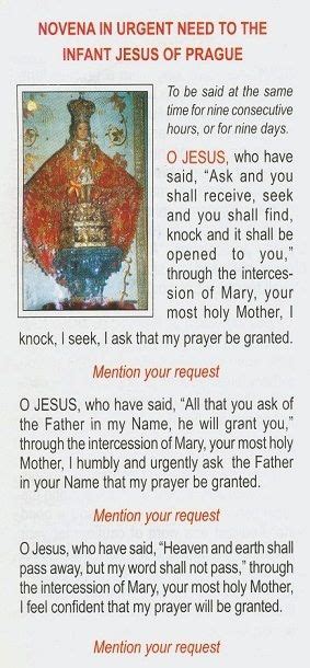 Urgent Need To The Infant Jesus Of Prague Novena Prayers Catholic