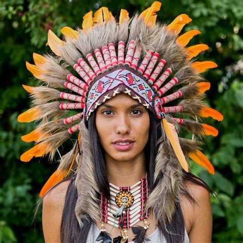 Light Orange Chief Headdress 65cm Native American Headdress Native American Fashion Native