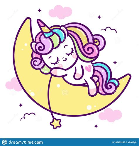 Cute Pony Vector On Moon Unicorn Cartoon Magic Sleeping Time Sweet