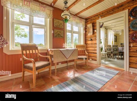 Interior View Living Room Traditional Norwegian Wooden House Nordland