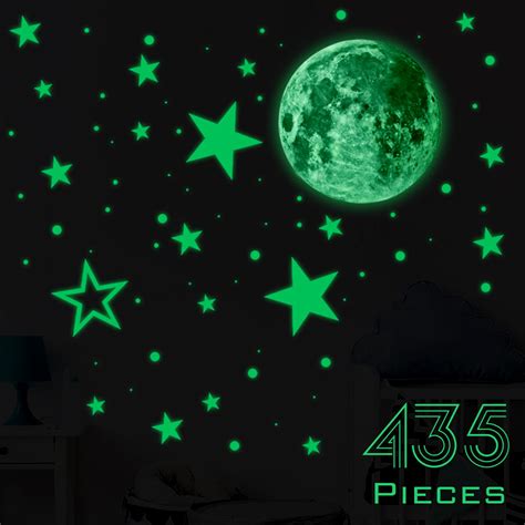 435pcs glow in the dark stars wall stickers adhesive bright glowing dot and realistic stars and