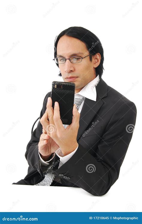 Businessman Reading A Text Message Stock Image Image Of Text Cell