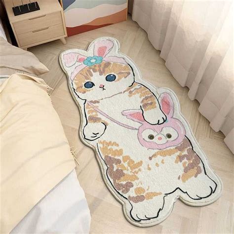 Adorable Cartoon Cat Bedside Rug Bunny In 2023 Cat Rug Cartoon Cat