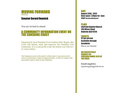 Moving Forward With Senator Gerard Rennick Lifepointe Baptist Church