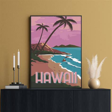 retro hawaii travel print hawaii wall art hawaiian decor etsy