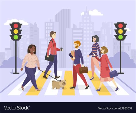 Pedestrians People Walking On City Street Vector Image