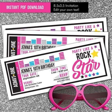 Rockstar Birthday Party Invitation Instant Download With Etsy