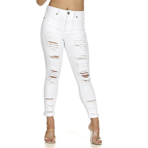 Ydx Cover Girl Womens Distressed Torn Plus Size Skinny Jeans White