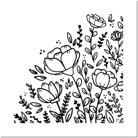 Black And White Floral Drawing Floral Posters And Art Prints