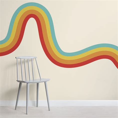 70s Rainbow Wave Retro Wallpaper Mural Funky Wallpaper Striped