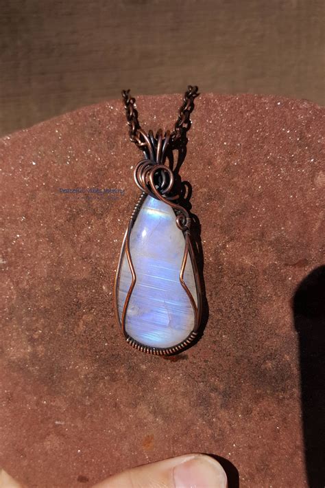 Rainbow Moonstone Necklace Wire Wrapped Copper Moonstone Etsy