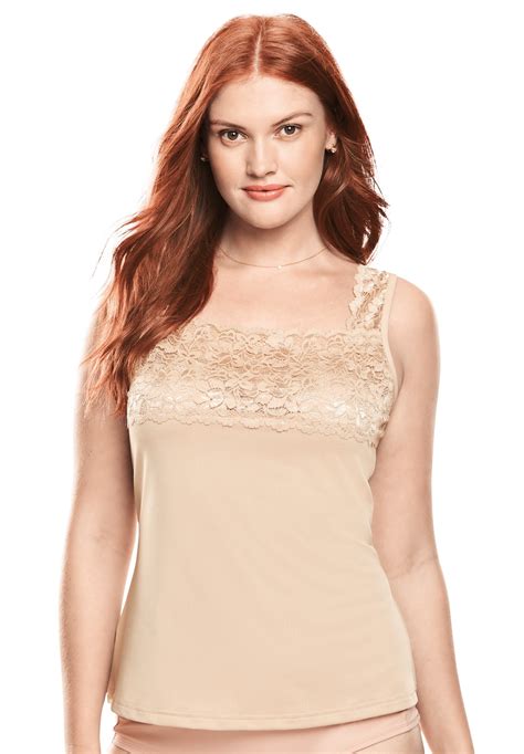 Comfort Choice Women S Plus Size Silky Lace Trimmed Camisole Full Slip