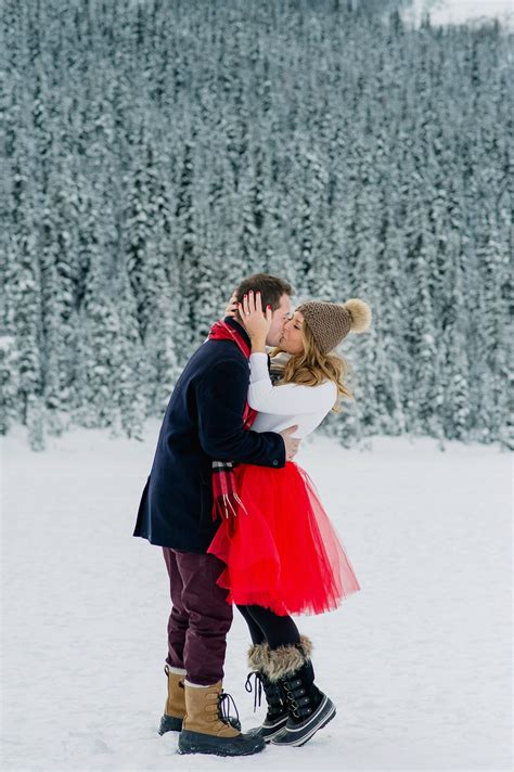 Lake Louise Winter Ice Skating Engagement Session Photography Snow