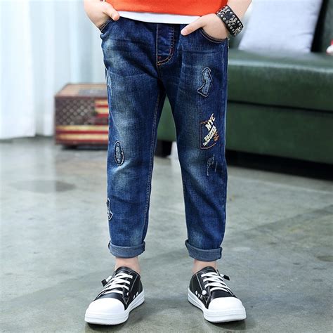 Letter Kids Jeans Boys Blue Denim Pants Full Length Boy Trousers 2018